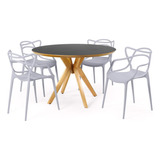 Mesa De Jantar Marci Premium Preta 120cm +4 Cadeiras Allegra Cor Cinza