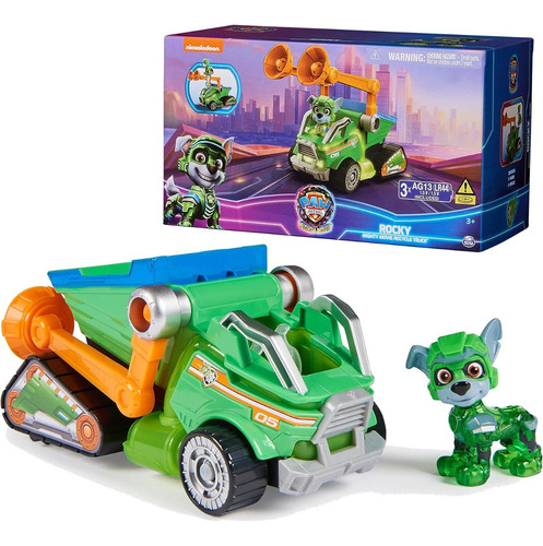 Paw Patrol Carro Mighty Movie Con Lucces Y Sonidos Color Verde Rocky