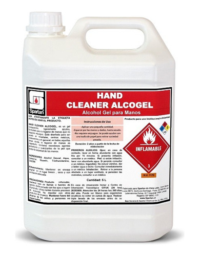 Alcohol Gel Spartan 5 Litros Hand Cleaner Alcogel