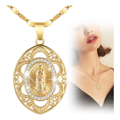 ZIVOR Collar Con Medalla De Virgen De Guadalupe Chapa De Oro 18k Color Dorado Zirconias Con Baño De Oro Premium Colgante Religioso Católico Virgen Maria Nuestra Señora Gpe | Meses sin interés