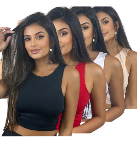 Kit 4 Cropped Blusa Alcinha Regata Suplex Básica Nadador