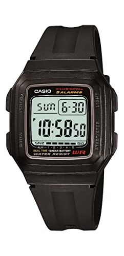 Reloj Deportivo Digital De Resina Negra Casio F201wa-1a Para