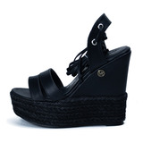 Alpargatas Para Mujer Yute Negro Amarre Cordón Color Negro