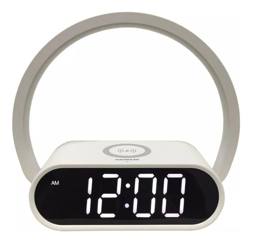 Velador Led 5w Luz Calida Reloj Alarma Base Carga Celular