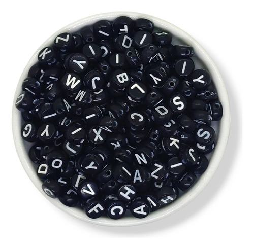 Letras Blancas Pastillas Negras Redondas 6mm 50gr 400u Bijou