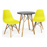 Mesa Jantar Redonda 60cm Preta 2 Cadeiras Eames Pés Madeira