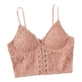 Crop Top Rosado Corsé Crochet Y Lazo Delantero Shein