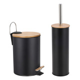 Lixeira 3 Litros Com Pedal Bambu + Escova Sanitária Lavabo