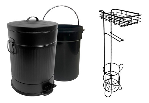 Cesto Basura Vintage Negro 3 Litros + Porta Rollo Pie