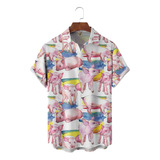 Camisa Hawaiana Unisex Blanca De Animal Pig, Camisa De Playa