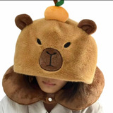 Almohada Viaje Capibara Capucha Gorro Felpa Peluche Cojín!