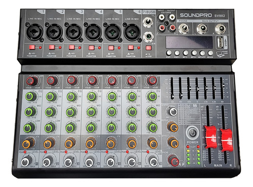 Mesa Mixer Profissional Sv802 8 Canais Com Efeitos Reverb