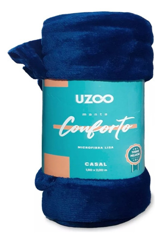 Manta Microfibra Casal Toque Peluche Lisa Conforto Uzoo Cor Azul