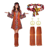 Conjunto De Disfraz Indio Hippie De Los 70 Y 60, Vestido De