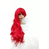 Wig Longa Lisa Vermelha P/ Cosplay Princesa Ariel Disney