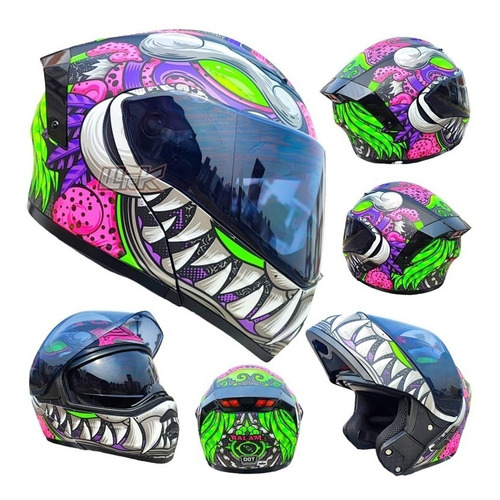 Casco Para Moto Mujer Rosa Morado Kov Balam Abatible Luz Dot