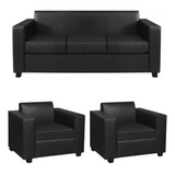 Combo Sillon Sofa 3 Cuerpos + 2 Sofa 1 Cuerpo Ecocuero Color A Eleccion Placa Soft 20 Kg Pata Madera Precio De Fabrica