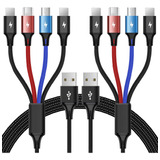 2 Cables De Carga Multiple 4 En 1 Usb A Usb C/micro Usb