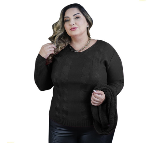 Blusa De Frio Plus Size Lã Gola Móvel Tricô Moda Feminina