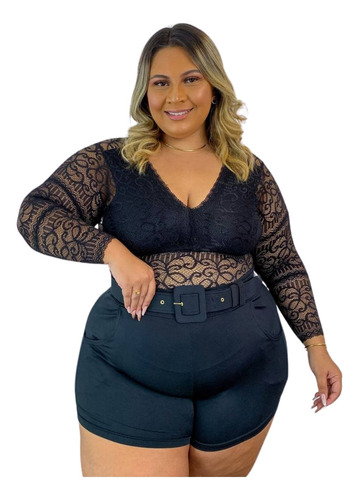 Top Cropped Plus Size Sexy De Renda Tamanho Grande (chay)