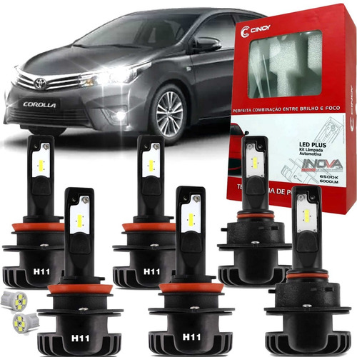 Kit Lampada Super Led Plus Corolla 2015 A 2019 Farol E Milha