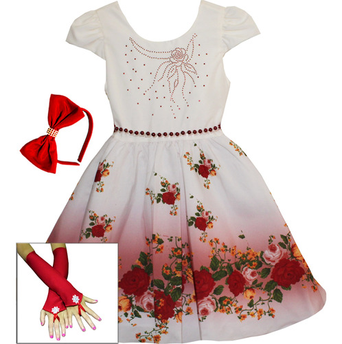 Vestido Infantil Estampado Floral Juvenil Luxo Tiara 4/16