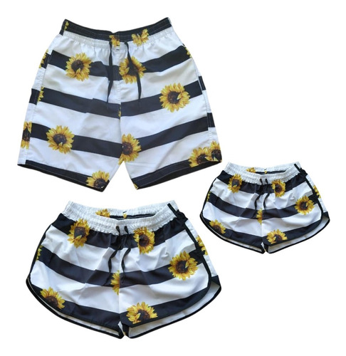 Conjunto Familia Shorts Casal 3 Pçs Pai Mae Filho Moda Verão