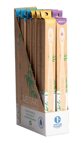 Cepillos Dientes Meraki Caja X 12u Madera Bambu Biodegradabl