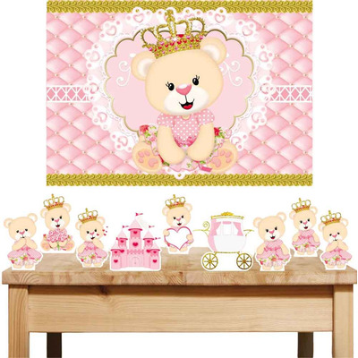 Kit Painel + 9 Displays Decoração Chá De Bebê Ursa Princesa