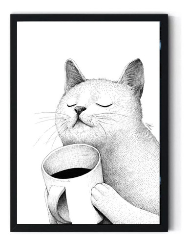 Cuadro Decotarivo Gato Tomando Cafe Medidas 30x40 Cm