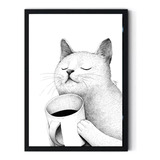 Cuadro Decotarivo Gato Tomando Cafe Medidas 30x40 Cm