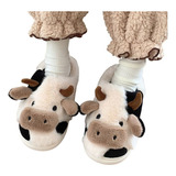 Pantuflas De Vaca Difusa, Zapatos De Algodón Cálido