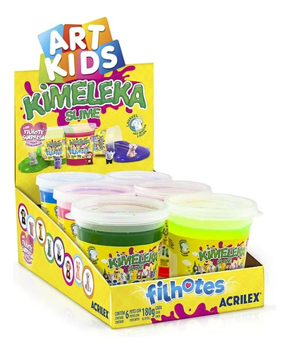 Slime Kimeleka Dinos 180g Acrilex - Caixa Com 6 Potes