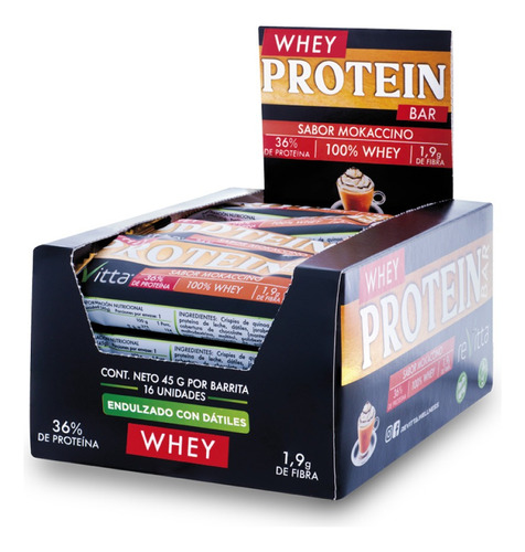 16 Barritas Proteína Whey Protein Bar 45 Grs. Revitta Sabor Mokaccino