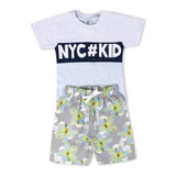 Conjunto Infantil Masculino Modinha Verão C/ Bermuda Floral