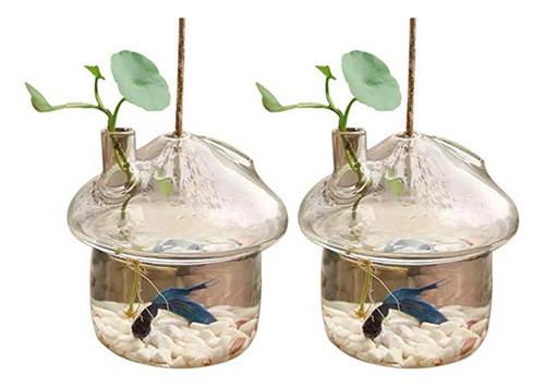 2x Vaso De Plantador De Vidro Suspenso Em Forma De Cogumelo