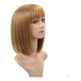 Peruca Laces Wig Feminina Bob Loira Lisa Franja Curta Medias