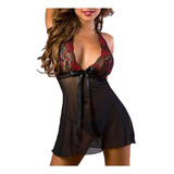 Baby Doll Con Encaje Elegante Lencería Femenina Halter Sexy