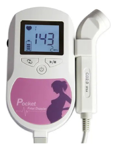 Ultrassom Doppler Fetal Monitor Batimento Cardíaco Contec Cor Rosa