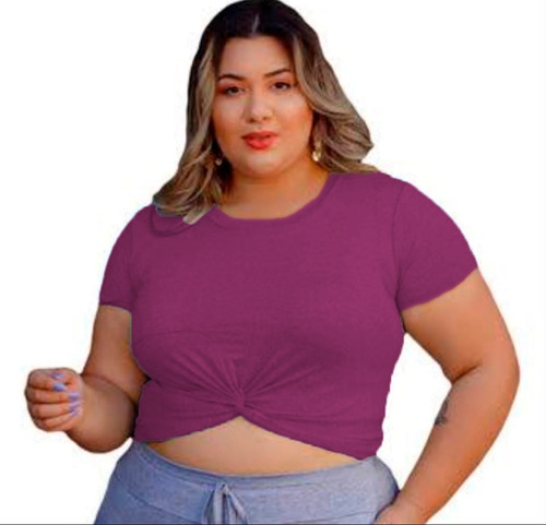 Camiseta Cropped Nozinho Manga Blusa Plus Size