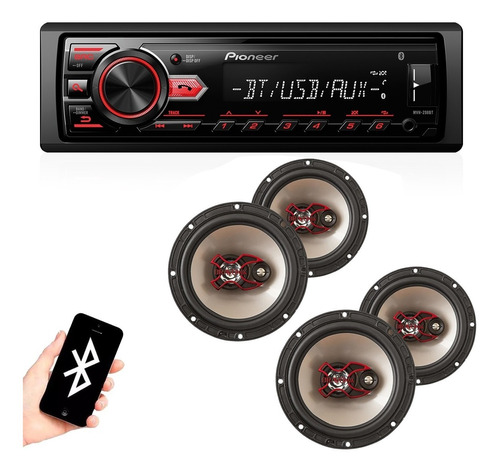Toca Rádio Carro Mp3 Player Bluetooth Usb + 4 Auto Falantes