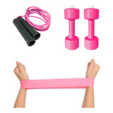 Kit Rosa Entrenamiento Soga + Banda Latex X3  + Mancuerna X2