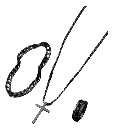 Collar De Hombre Cadenas De Acero Inoxidable Cruz Pulsera