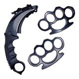 Kit Faca Karambit Cs Go Black Hawk + 2 Soco Inglês Em Aço