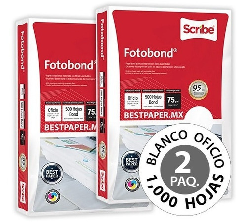 Papel Fotobond Blanco Oficio - 2 Paquetes (1,000 Hojas)