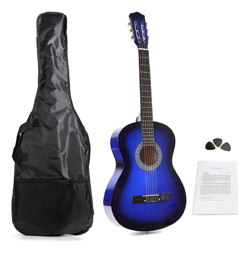 Guitarra Criolla Clasica Femmto Cg001 De Color Azul Para Mano Derecha Con Funda Y Puas