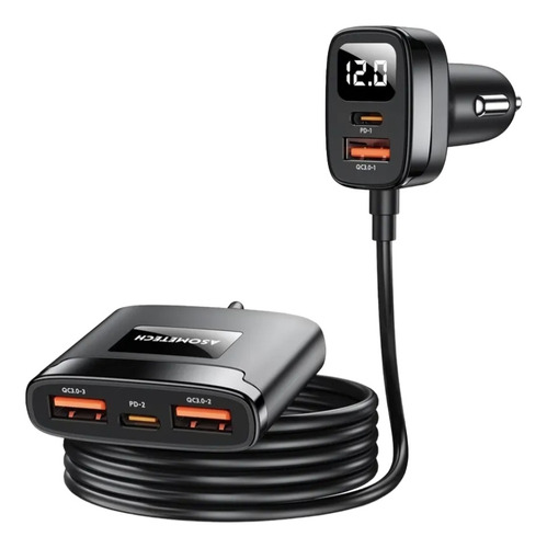 Cargador Para Carro Cargada Rápida De 78w 5 Puertos Usb Y C