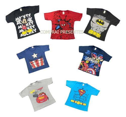 Kit 5 Blusas Infantis Meninos Camisetas Masculino Heróis