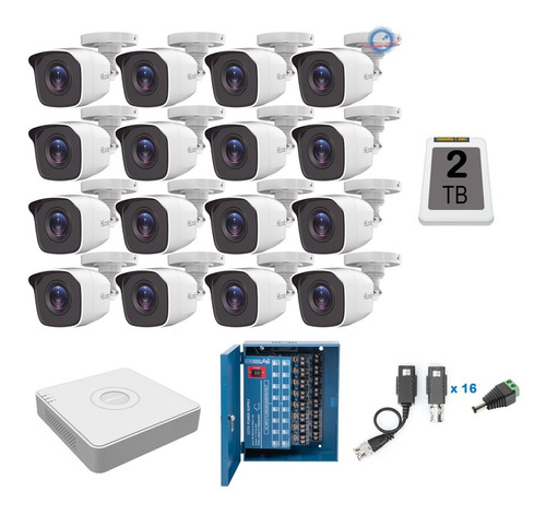 Kit 16 Camaras Hikvision 1080p 2 Mpx Cctv Dvr 16 Canal 2tb