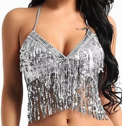 Crop Top Sexy Sin Mangas De Cristal Brillantes